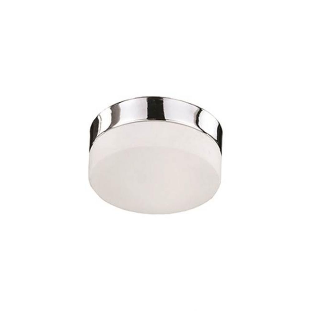 Single Led Flush Mount Ceiling Fixture With Round White Opal Glass. Metal Details In Brushed