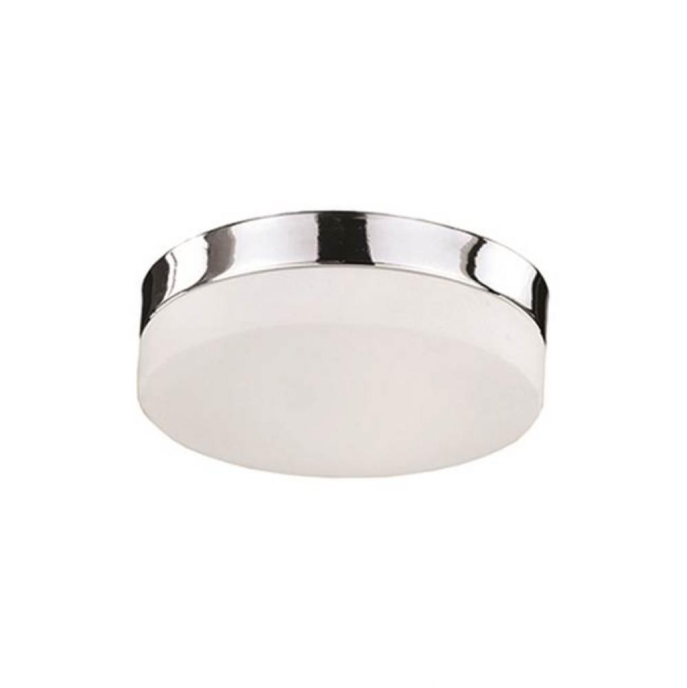 Single Led Flush Mount Ceiling Fixture With Round White Opal Glass. Metal Details In Brushed