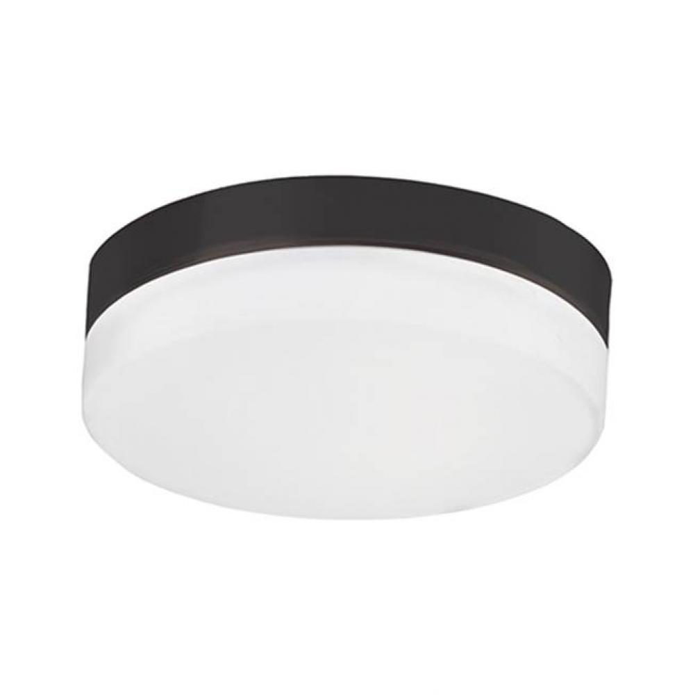 Single Led Flush Mount Ceiling Fixture With Round White Opal Glass. Metal Details In Brushed