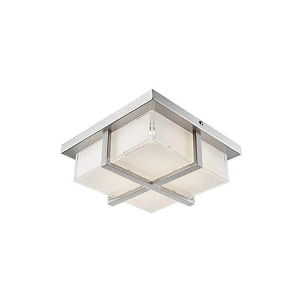 Elegant Square Led Flush Mount With Frosted Glass With Fine Crystal Clear Edges; Polished Chrome