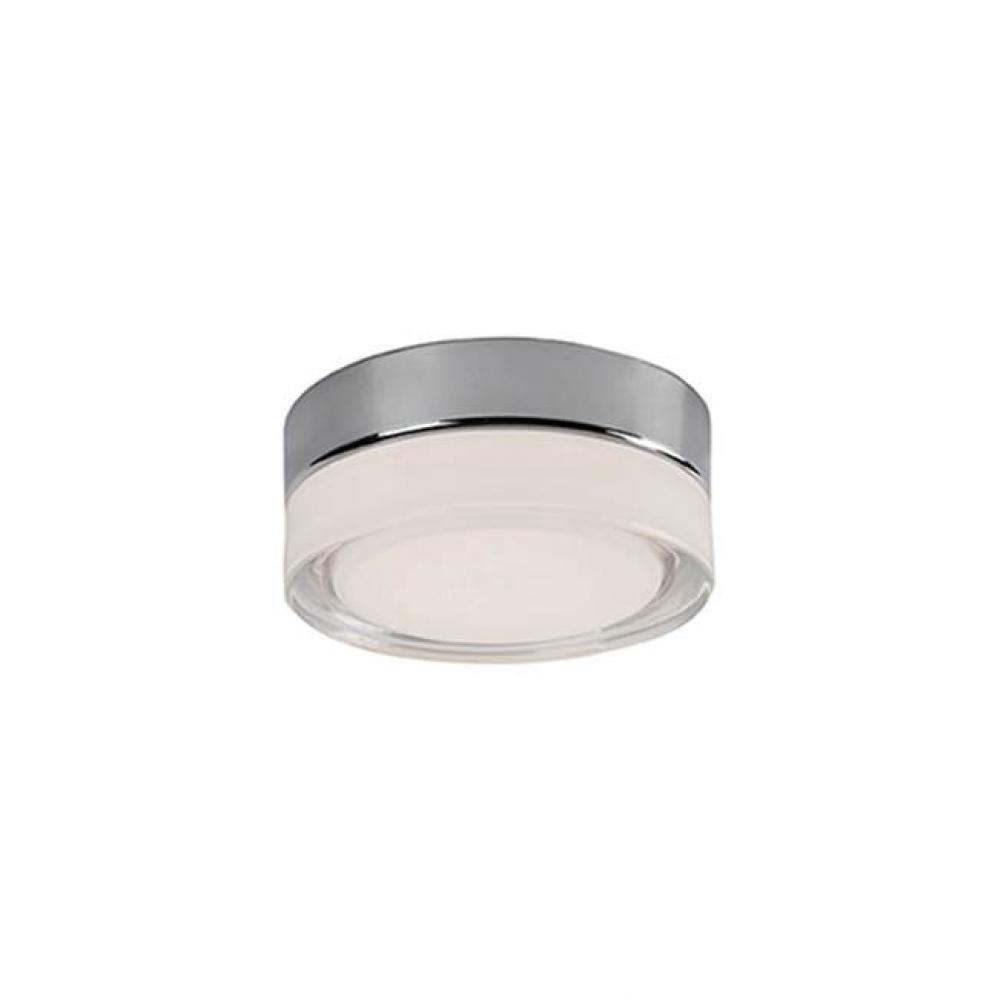 Single Led Round Flush Mount Ceiling Fixture With Two Finishes. Round Glass Polished Surface And