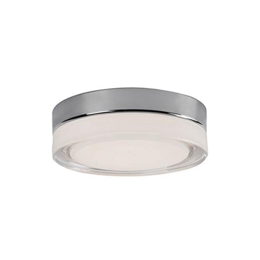 Single Led Round Flush Mount Ceiling Fixture With Two Finishes. Round Glass Polished Surface And