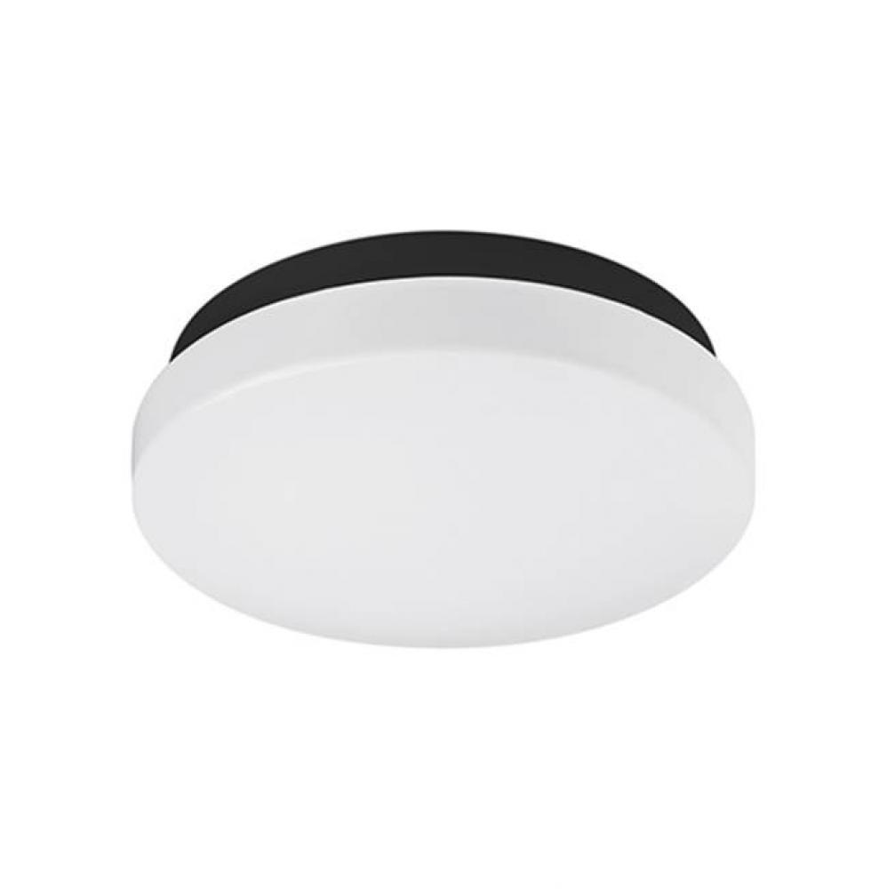 Single Led Flush Mount Ceiling Fixture With Round White Opal Acrylic. Metal Details In Silver