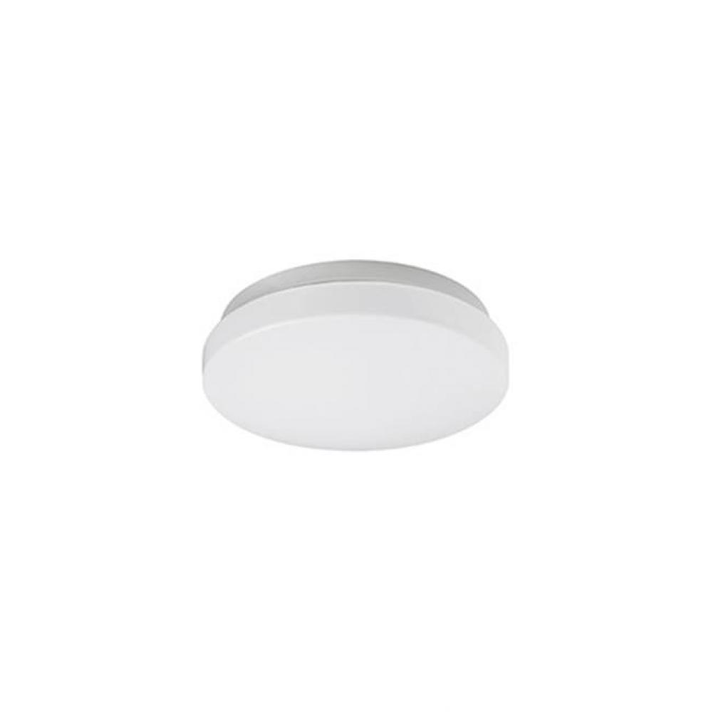 Single Led Flush Mount Ceiling Fixture With Round White Opal Acrylic. Metal Details In Silver