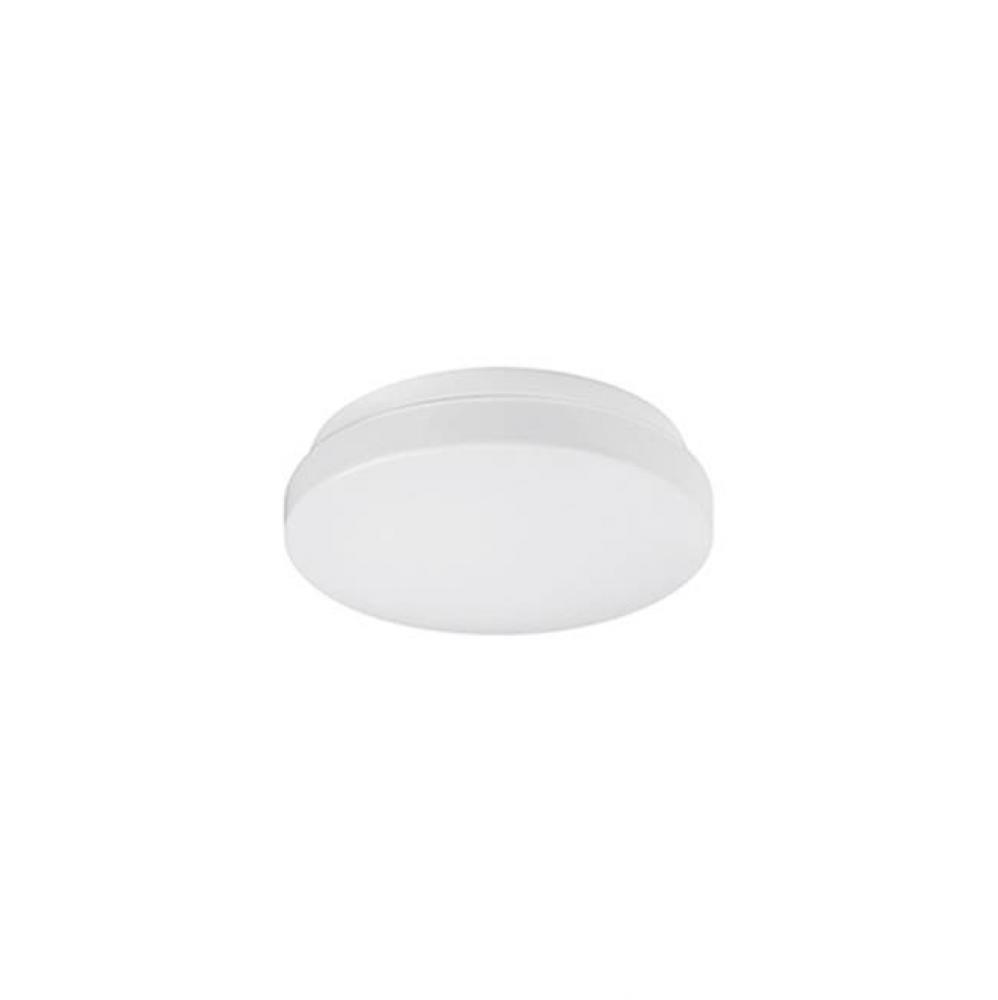 Single Led Flush Mount Ceiling Fixture With Round White Opal Acrylic. Metal Details In Silver