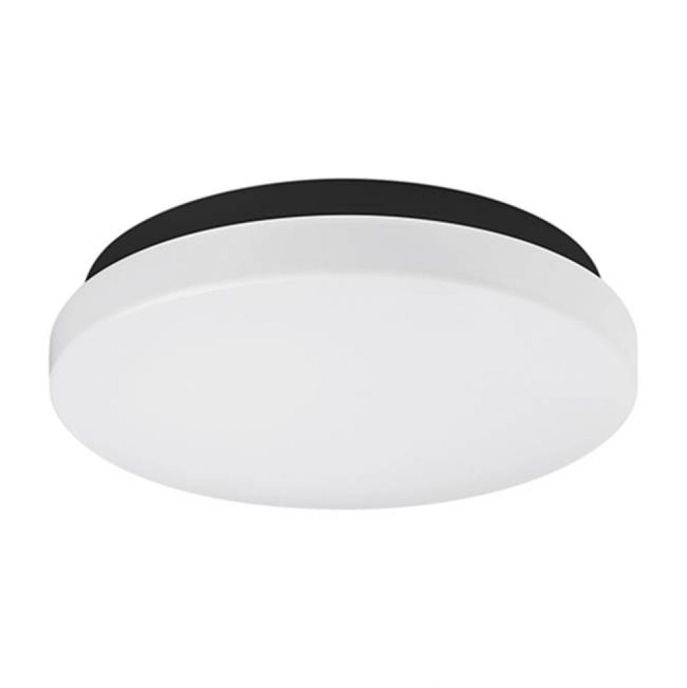 Single Led Flush Mount Ceiling Fixture With Round White Opal Acrylic. Metal Details In Silver