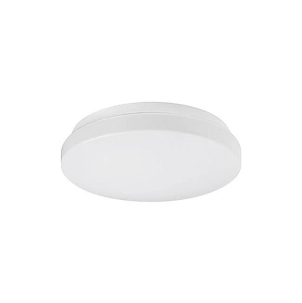 Single Led Flush Mount Ceiling Fixture With Round White Opal Acrylic. Metal Details In Silver