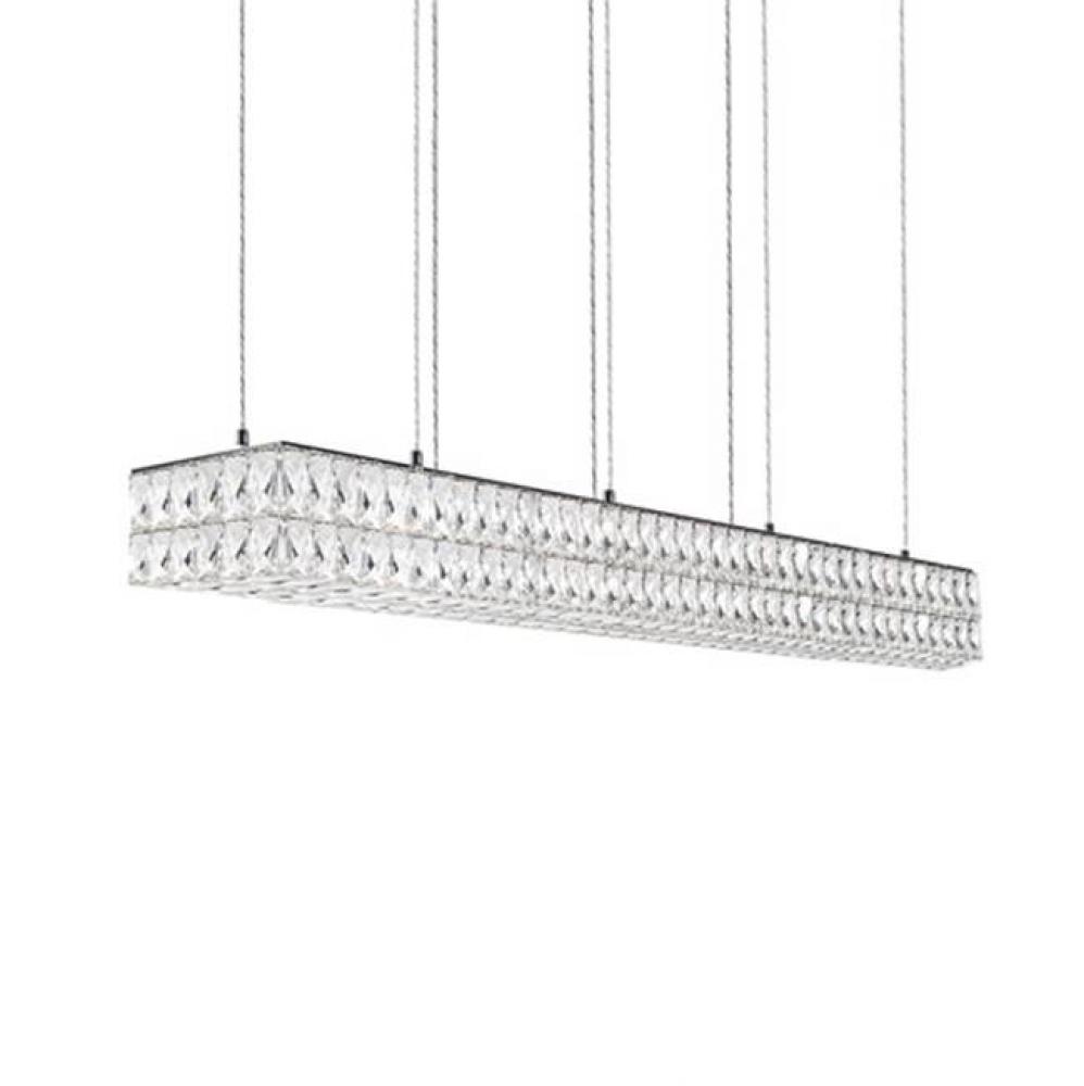 Aircraft Cable Suspended Linear Pendant With Linear Diamond Cut Clear Crystal Glass And