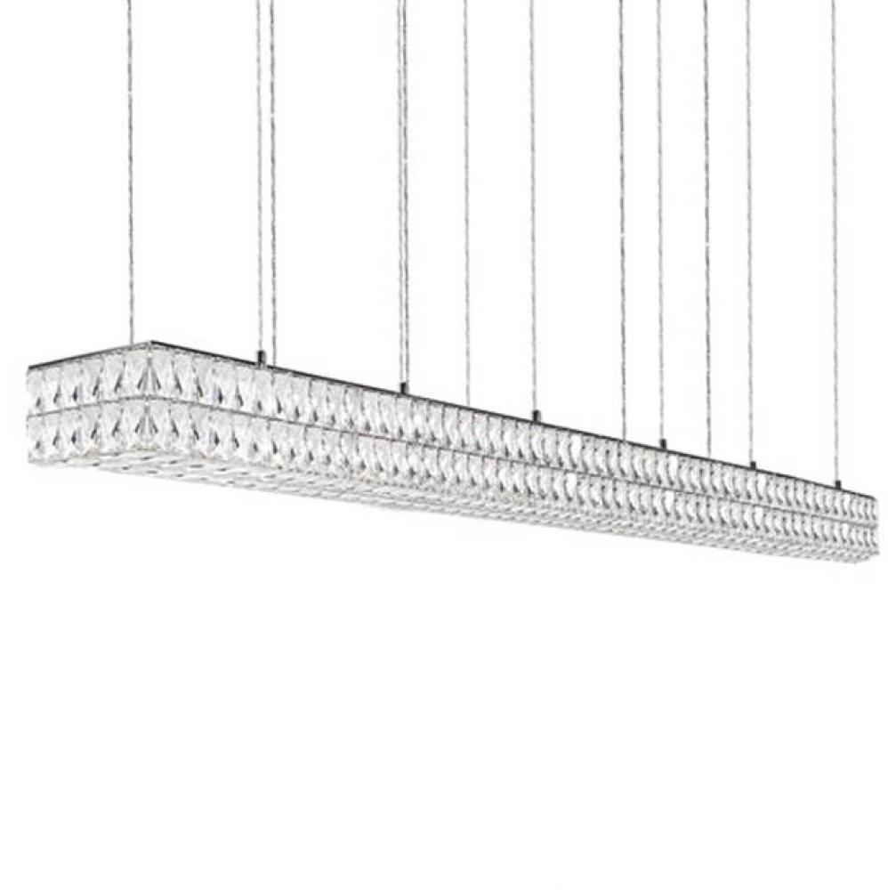Aircraft Cable Suspended Linear Pendant With Linear Diamond Cut Clear Crystal Glass And