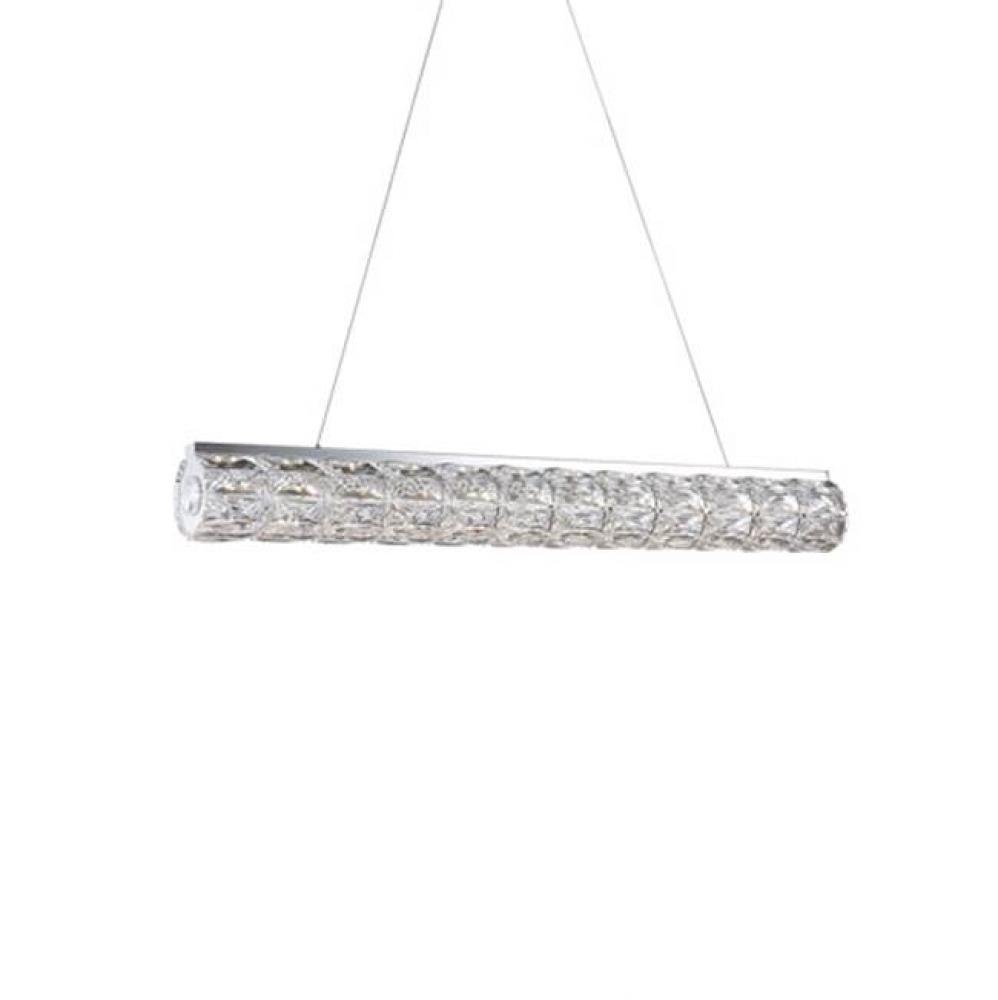 Single Linear Led Cylinder Pendant, With Exquisite Diamond Cut Clear Crystals Which Reflects The