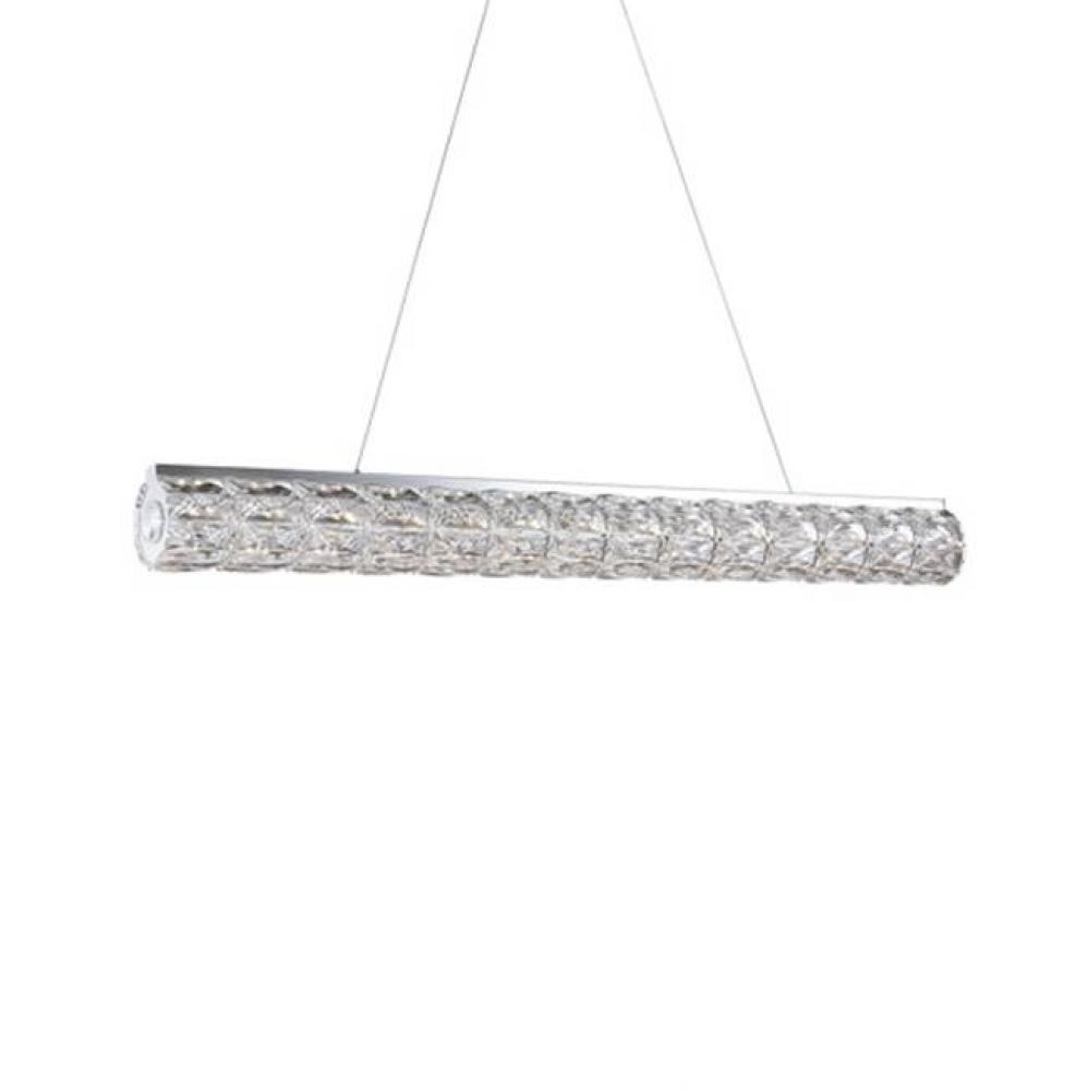 Single Linear Led Cylinder Pendant, With Exquisite Diamond Cut Clear Crystals Which Reflects The