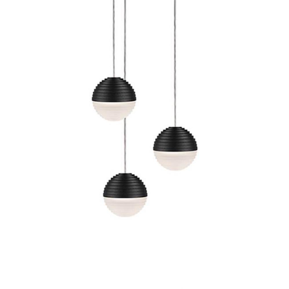 Round Downward Light Led Multi-Pendant With Three Stratum Sphere Shaped Cast Aluminum And