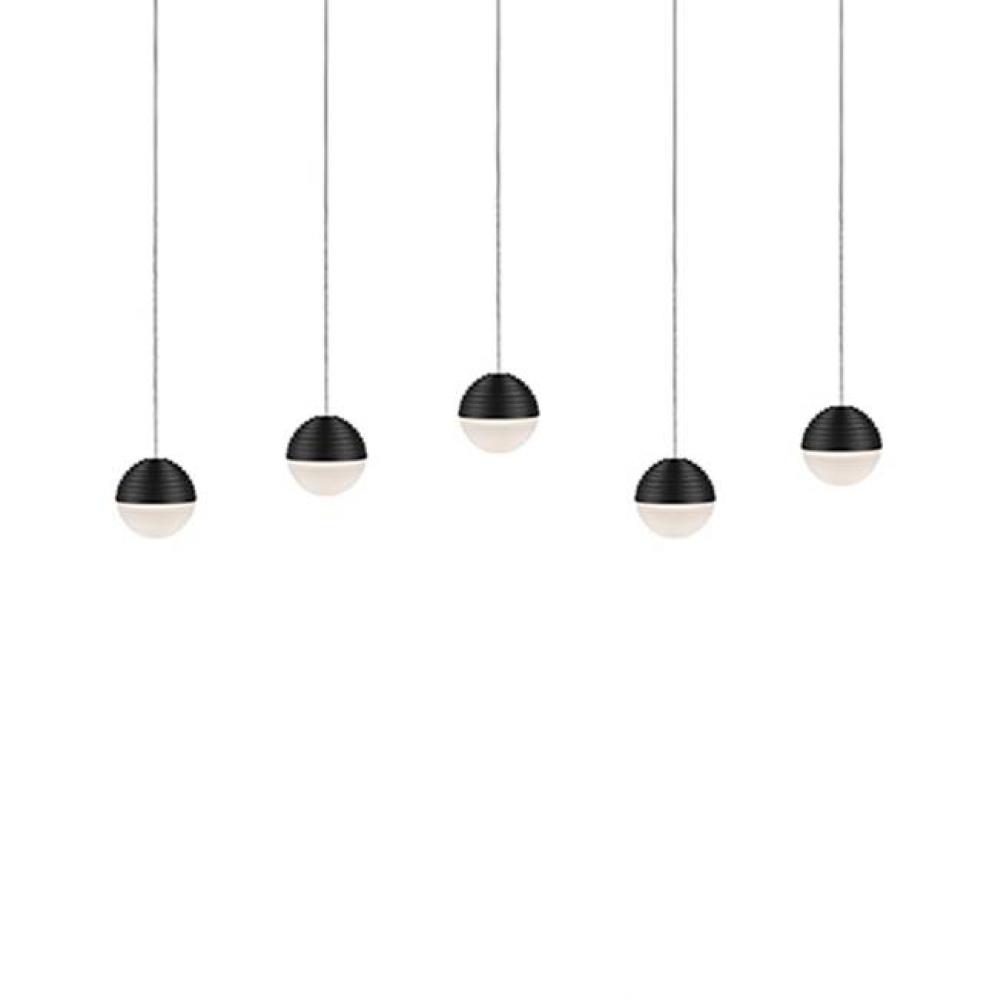 Linear Downward Light Led Multi-Pendant With Five Stratum Sphere Shaped Cast Aluminum And