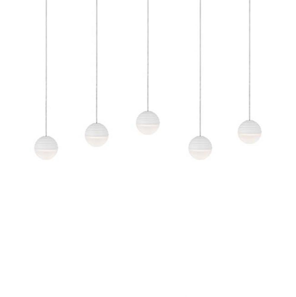 Linear Downward Light Led Multi-Pendant With Five Stratum Sphere Shaped Cast Aluminum And