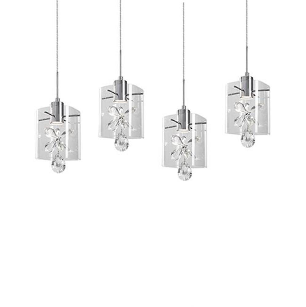 Dazzling Linear Four Led Multi-Pendant With Each Pendant Having Rounded Square Clear Glass.