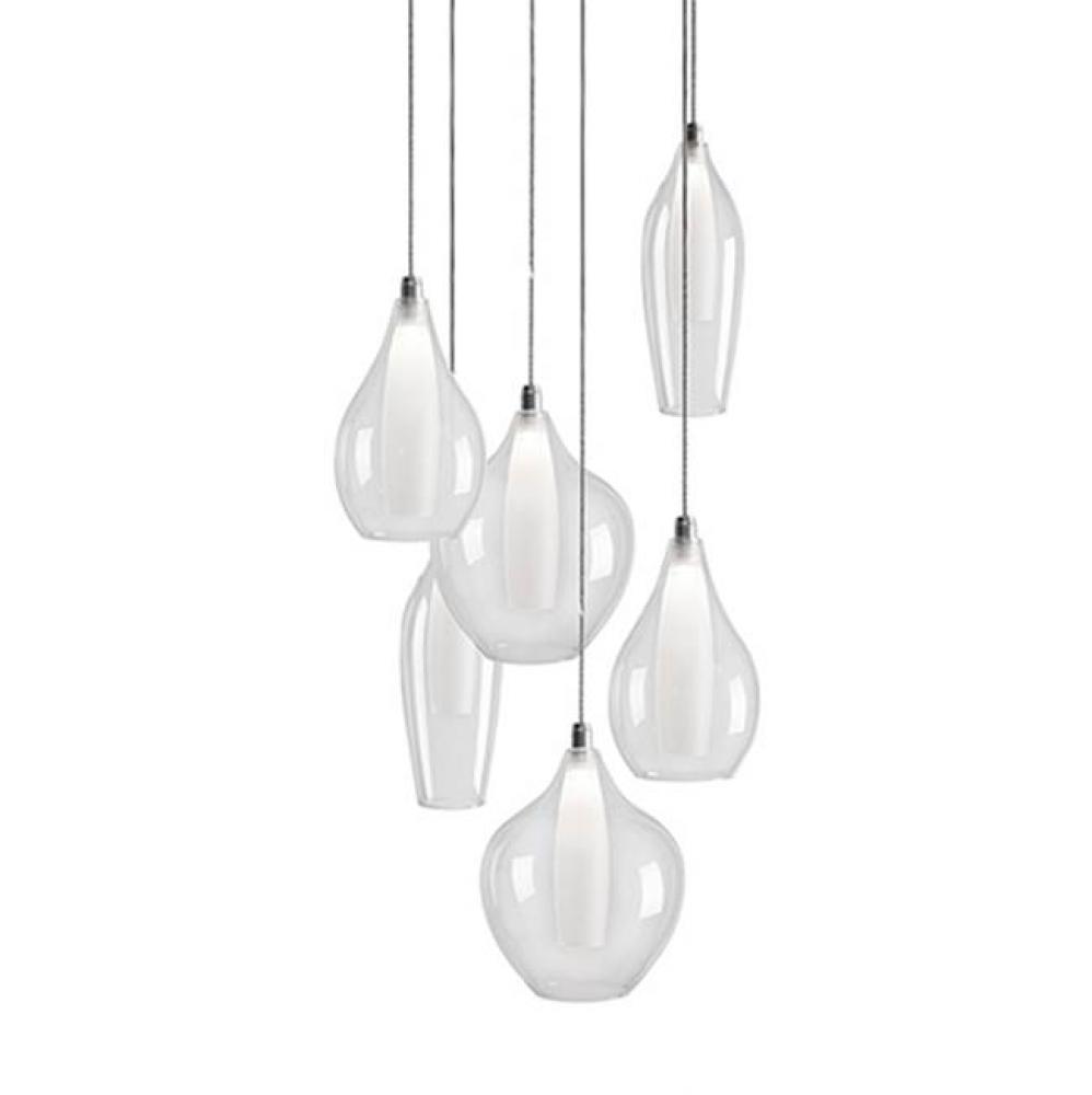 Simplistic Elegant Round Six Multi Led Pendant With Three Styles Of Clear Outer Glass And Frosted