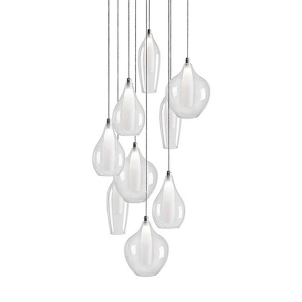 Simplistic Elegant Round Nine Multi Led Pendant With Three Styles Of Clear Outer Glass And