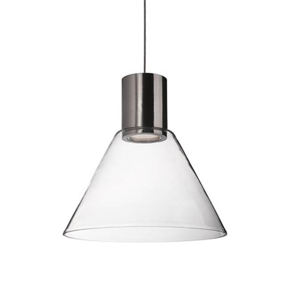 Refined Single Led Pendant With Heavy Gauge Steel And Clear Trapezium Shaped Glass. Brushed