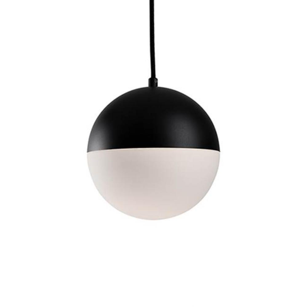 Single Led Retro Styled Orb Shaped Pendant.  The Top Semi Sphere Is Painted Black Metal Which