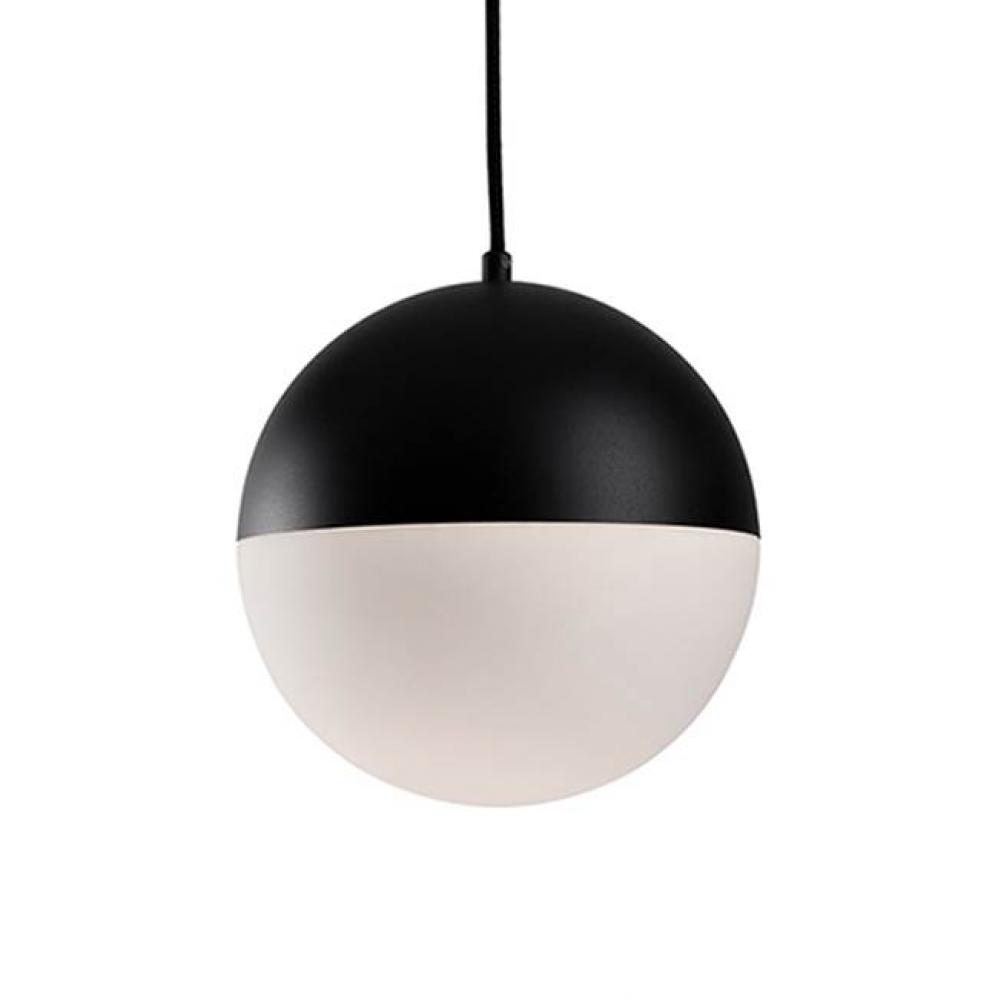 Single Led Retro Styled Orb Shaped Pendant.  The Top Semi Sphere Is Painted Black Metal Which