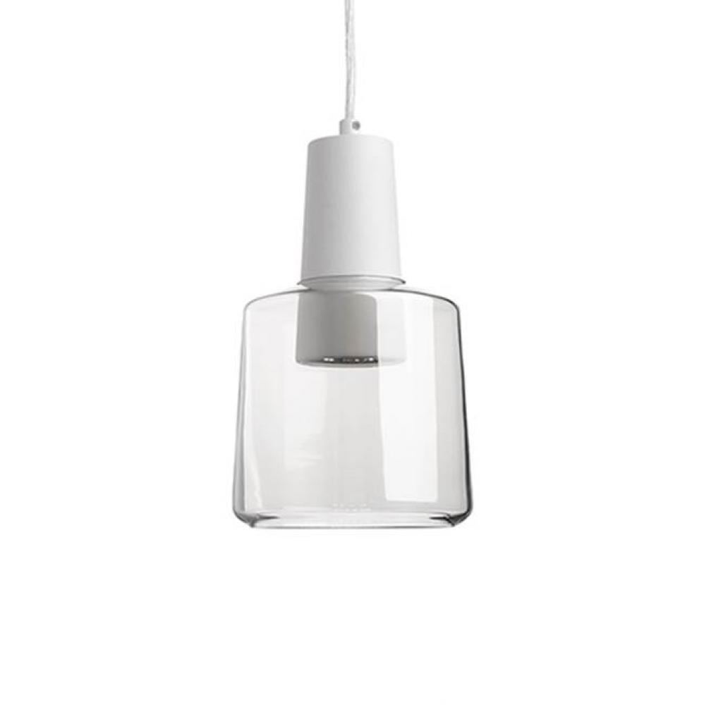 Retro Yet Stylish Single Led Pendant With Clear Glass And White Metal Housing Or Smoked