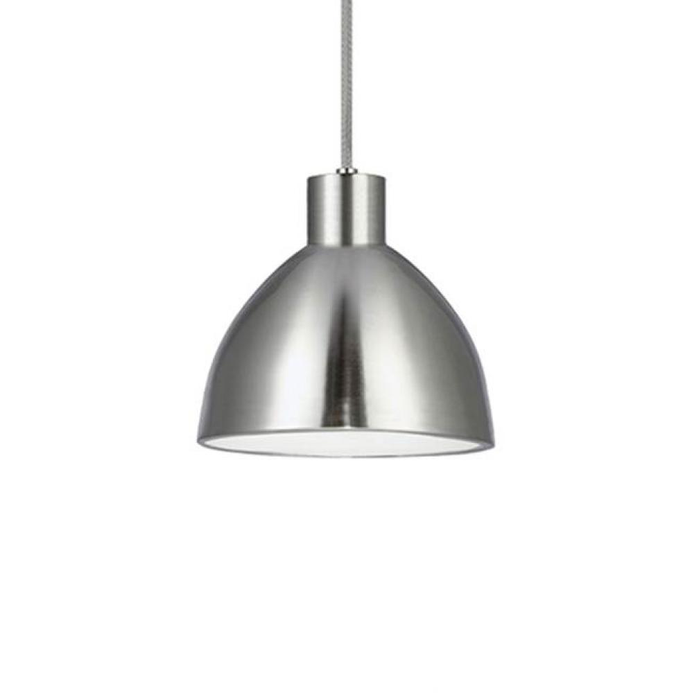 Single Led Pendant With A Heavy Plated Metal Dome Shaped Shade Available In Brushed Nickel,