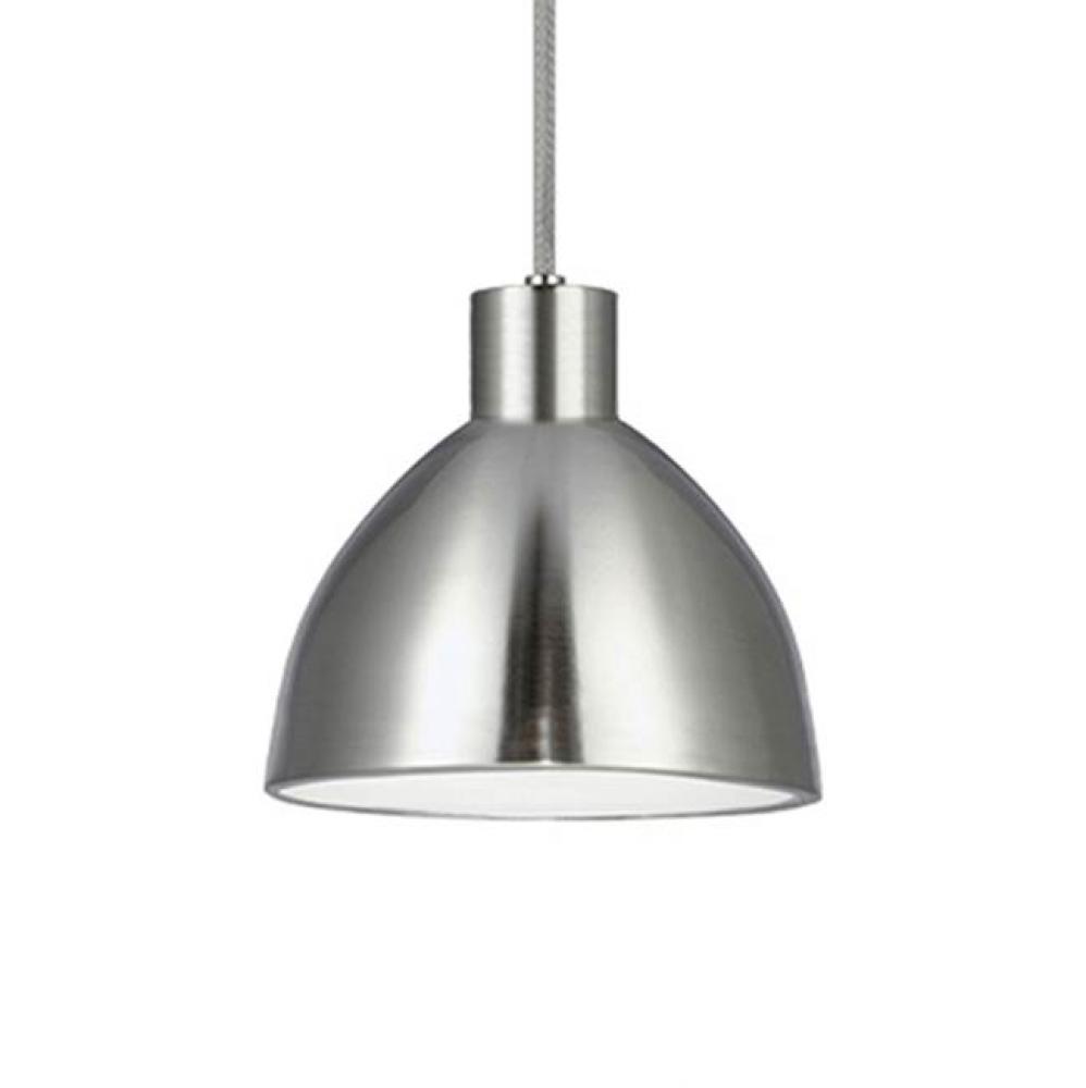 Single Led Pendant With A Heavy Plated Metal Dome Shaped Shade Available In Brushed Nickel,