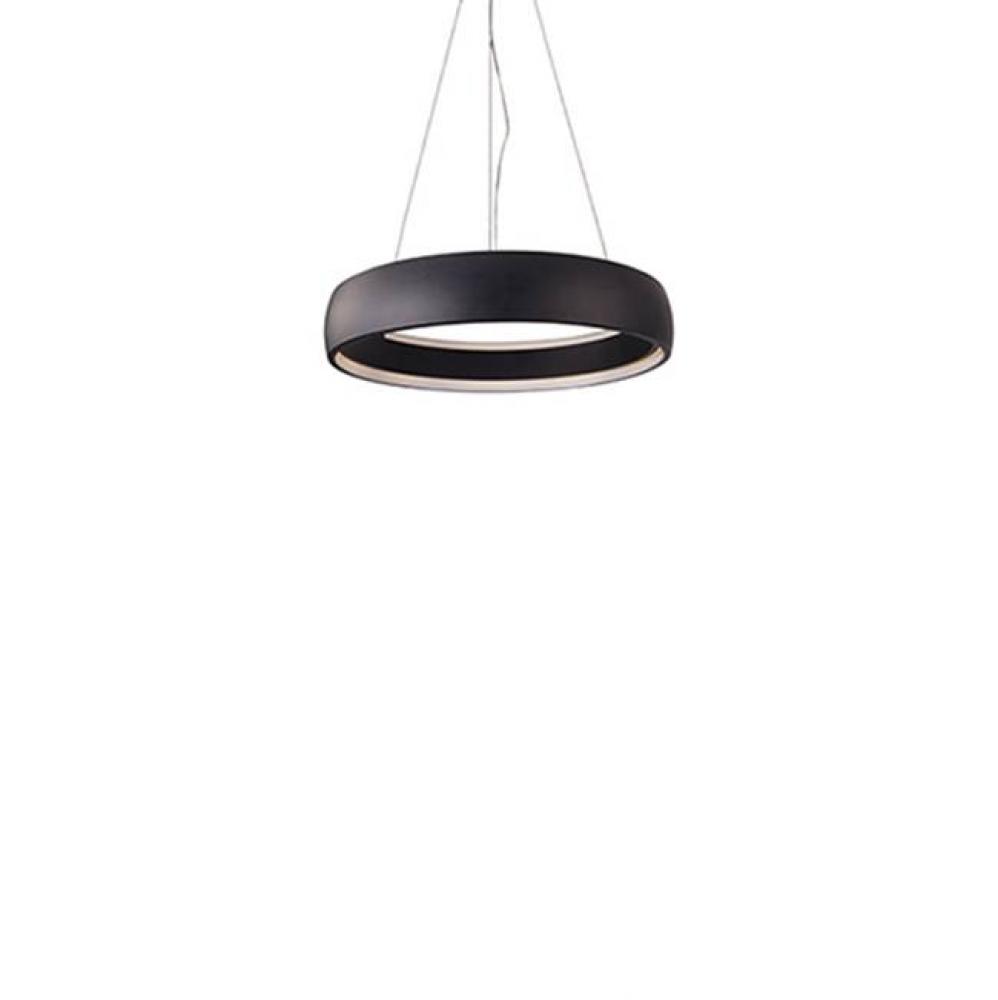 Aircraft Cable Suspended Circular Pendant With Circular Canopy. Soft Up/Down Light Is Emitted