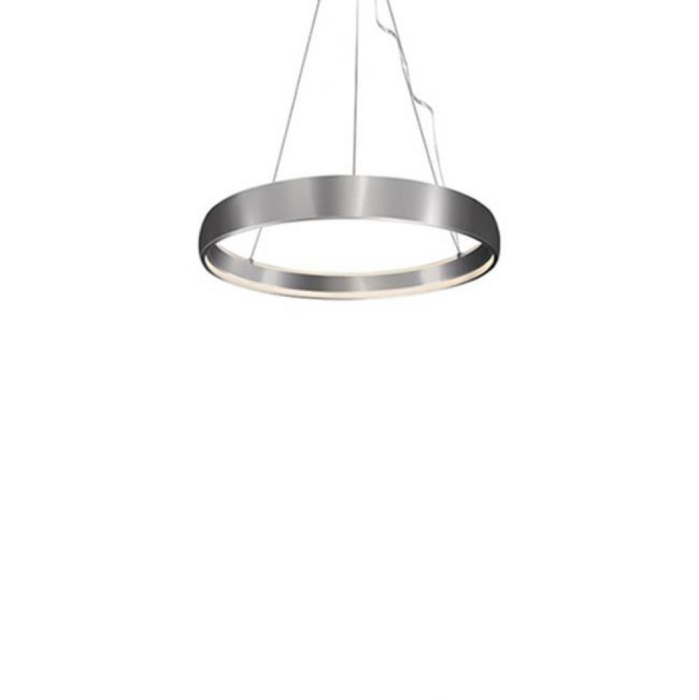 Aircraft Cable Suspended Circular Pendant With Circular Canopy. Soft Up/Down Light Is Emitted