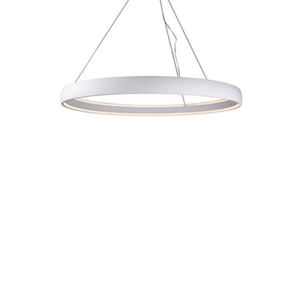 Aircraft Cable Suspended Circular Pendant With Circular Canopy. Soft Up/Down Light Is Emitted