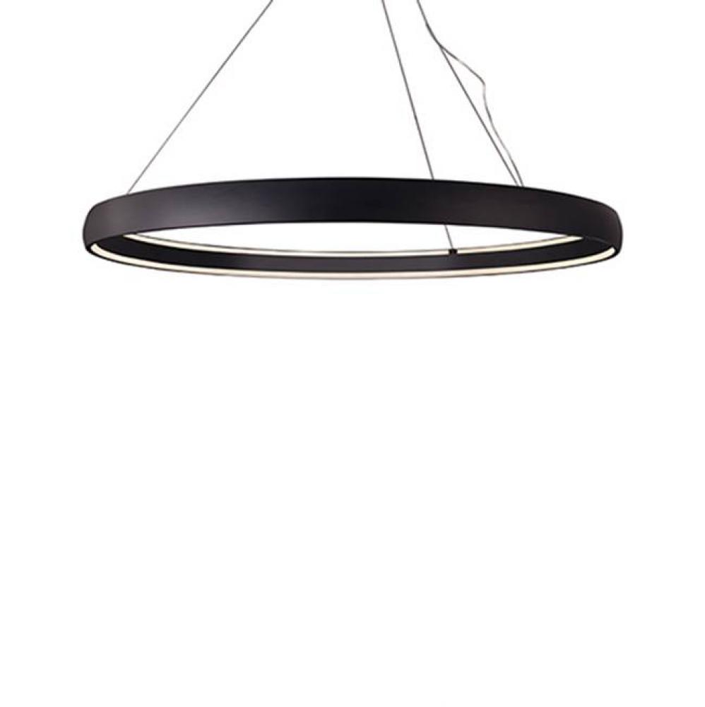 Aircraft Cable Suspended Circular Pendant With Circular Canopy. Soft Up/Down Light Is Emitted