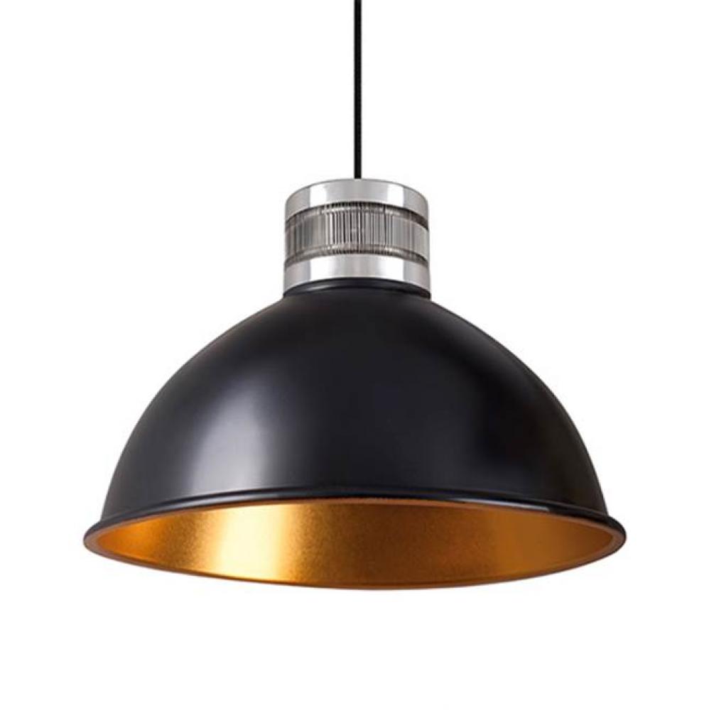 Single Led Pendant With Colored Dome Shade Available In Either; Matte Black Exterior With Gold