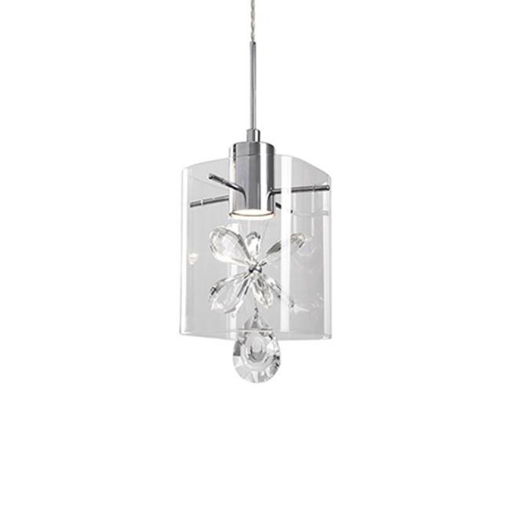 Dazzling Single Led Pendant With Rounded Square Clear Glass. Directly Under The Led Module Hangs