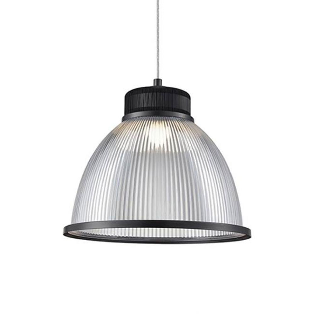 Single Led Pendant With Dome Shaped Opaque Acrylic Shade. The Shade Has A Decorative Industrial