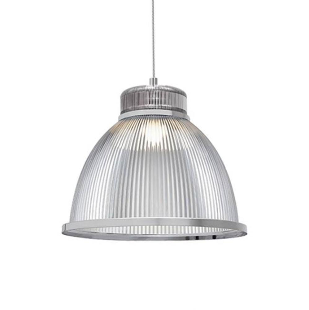 Single Led Pendant With Dome Shaped Opaque Acrylic Shade. The Shade Has A Decorative Industrial