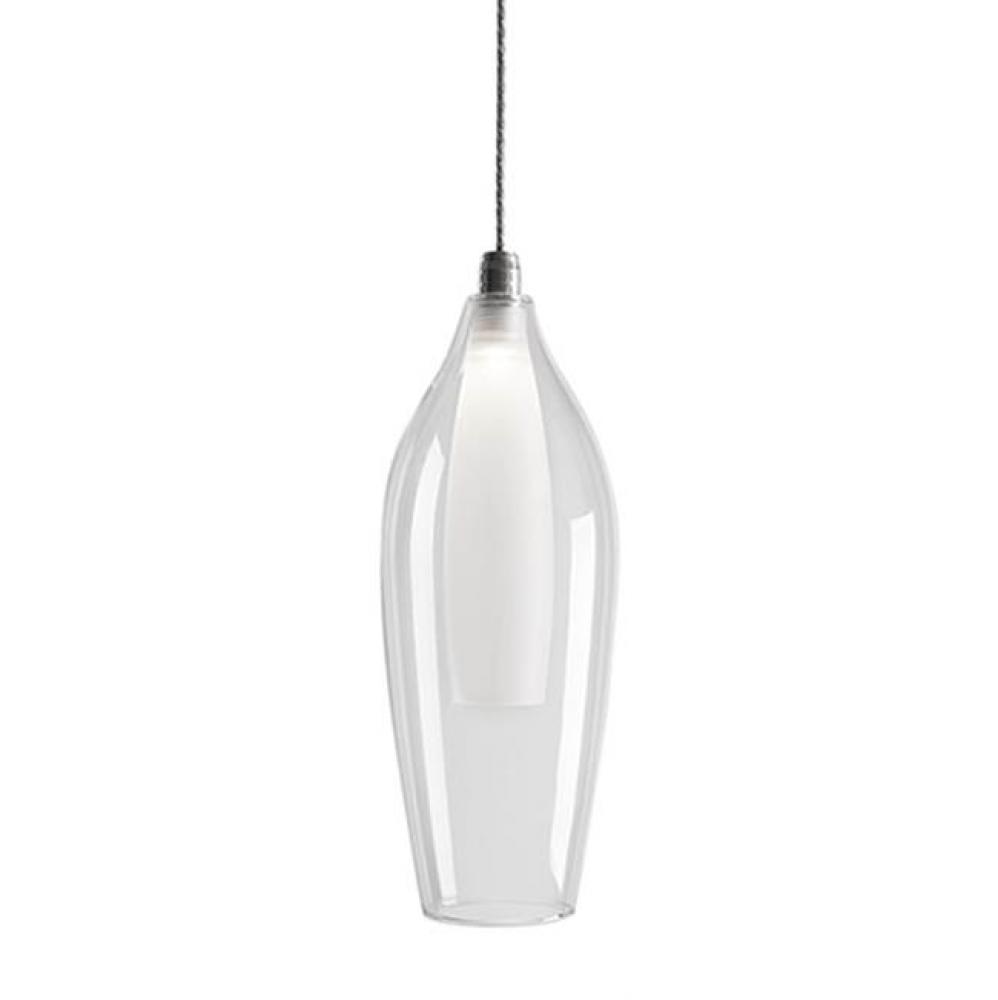 Simplistic Elegant Single Led Pendant With A Slender Drop Clear Outer Glass And Frosted Inner