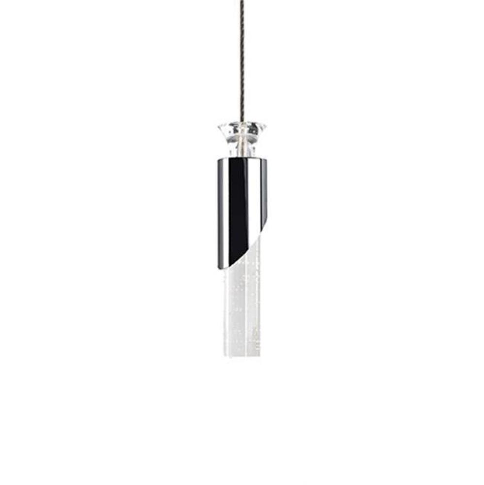 Single Pendant Brut With Bubble Encased Crystal Cylinder. Metal Details In Chrome Finish,