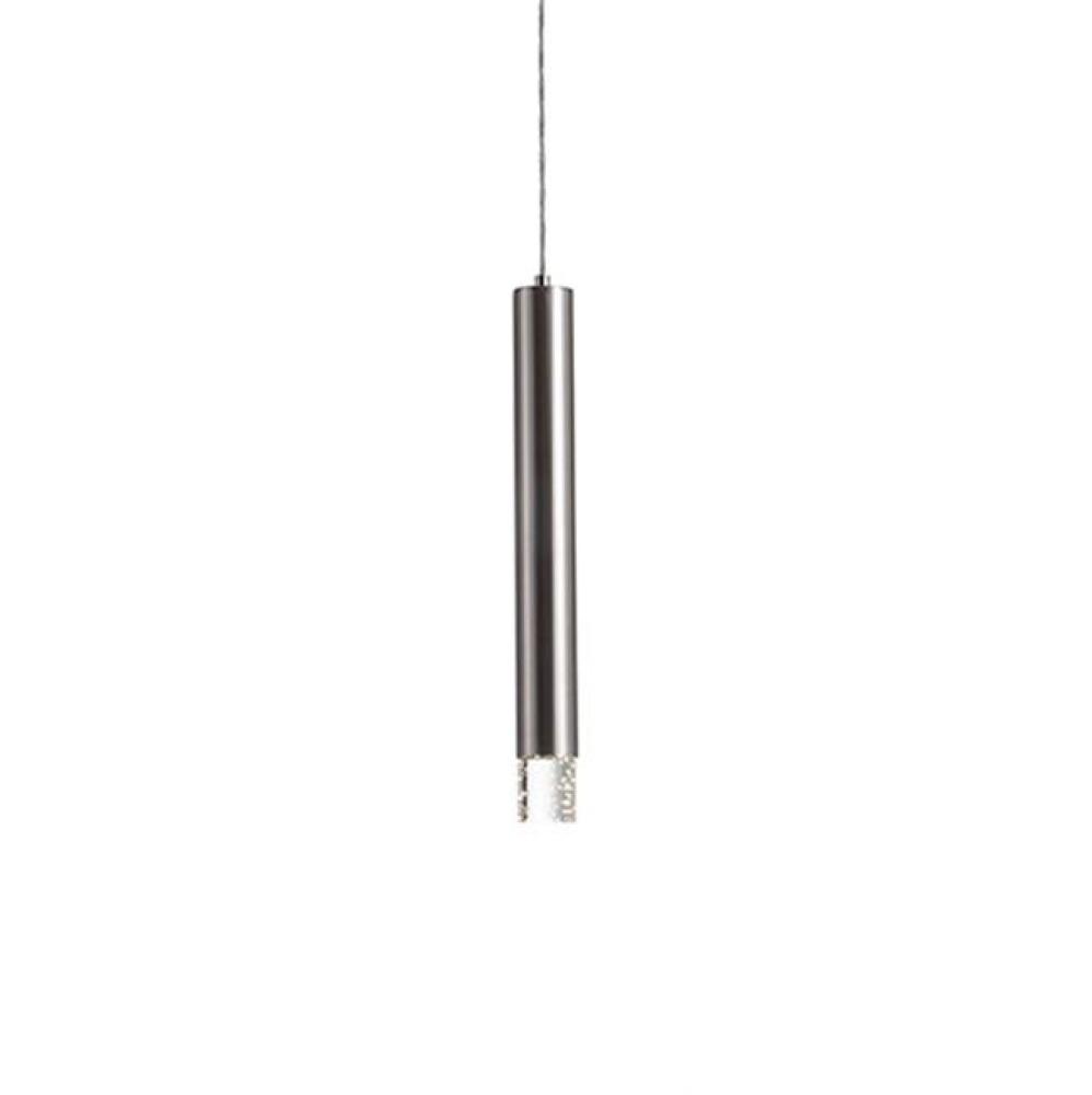 Single Lamp Led Pendant With A Long Sleek Metal Housing In Brushed Nickel Or Chrome Finishes. At