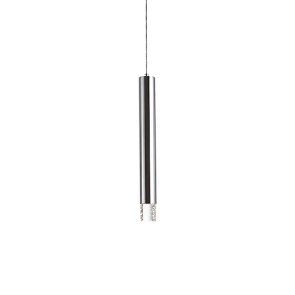 Single Lamp Led Pendant With A Long Sleek Metal Housing In Brushed Nickel Or Chrome Finishes. At