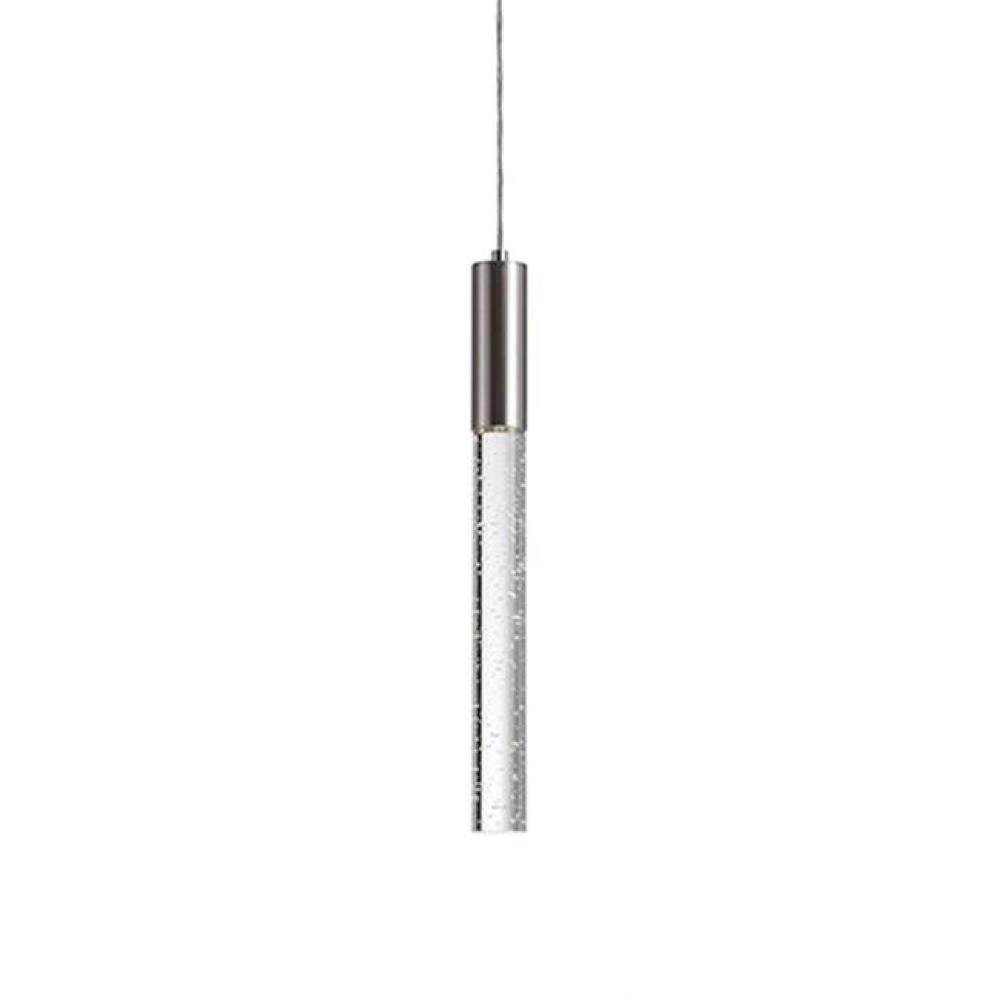 Single Lamp Led Pendant With Sleek Metal Housing In Brushed Nickel Or Chrome Finishes. Long