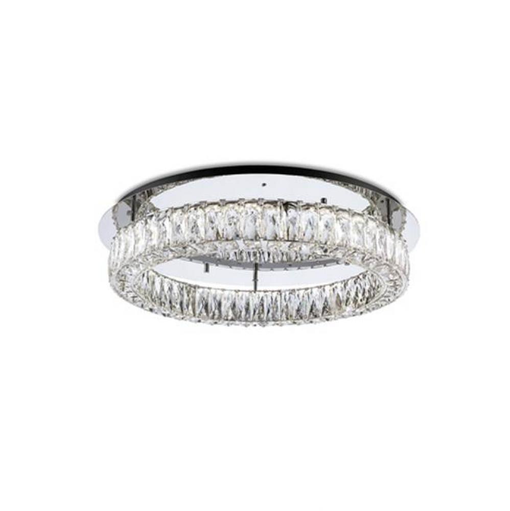 Single Ring Led Semi-Flush Mount, With Exquisite Diamond Cut Clear Crystals Which Reflects The