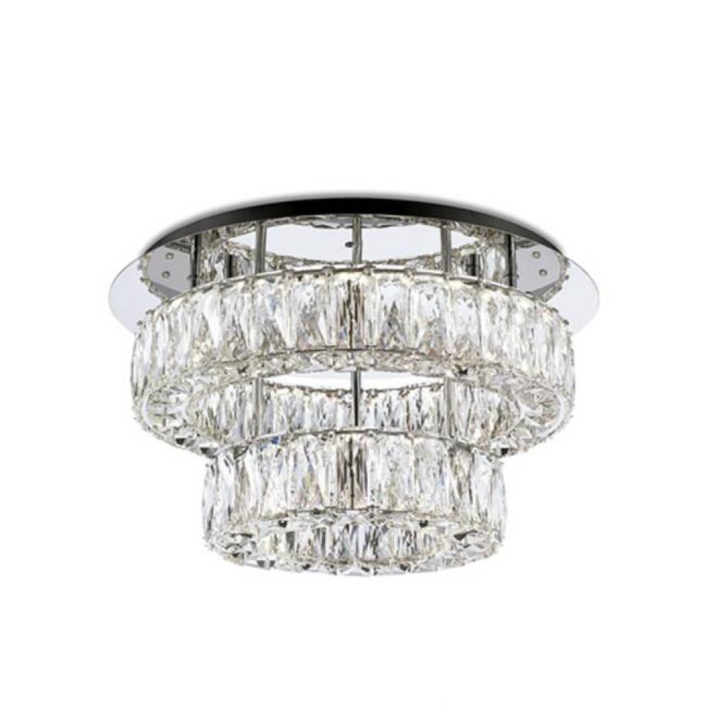 Two Tiered Led Semi-Flush Mount With Two Different Sized Rings. Each Crystal Ring Has Exquisite