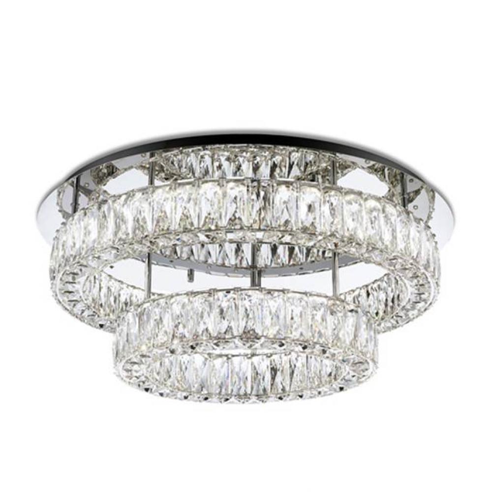 Two Tiered Led Semi-Flush Mount With Two Different Sized Rings. Each Crystal Ring Has Exquisite