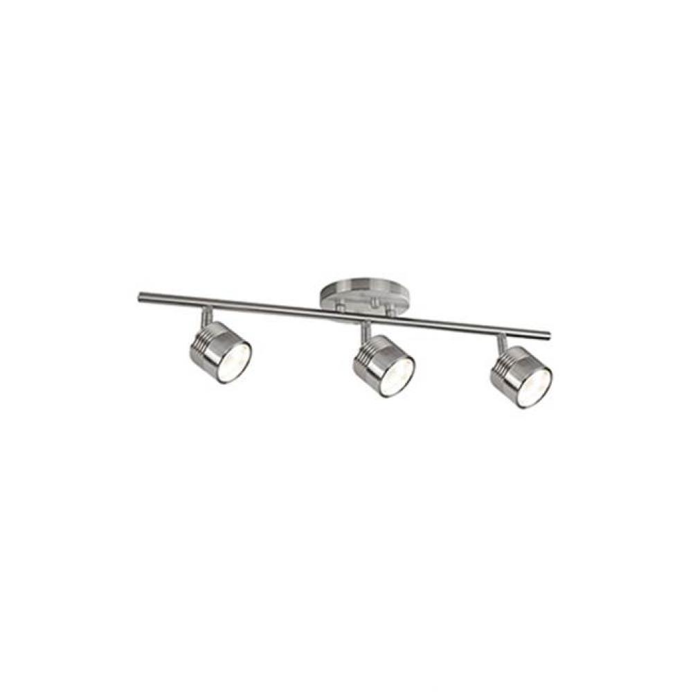 Modern Led Fixed Track Fixture With Three Die Cast Aluminum Heads And Frosted Glass Diffusers.
