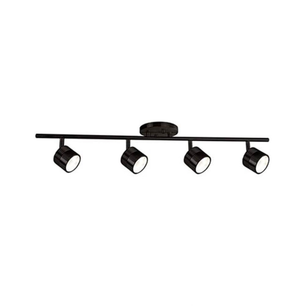 Modern Led Fixed Track Fixture With Four Die Cast Aluminum Heads And Frosted Glass Diffusers.