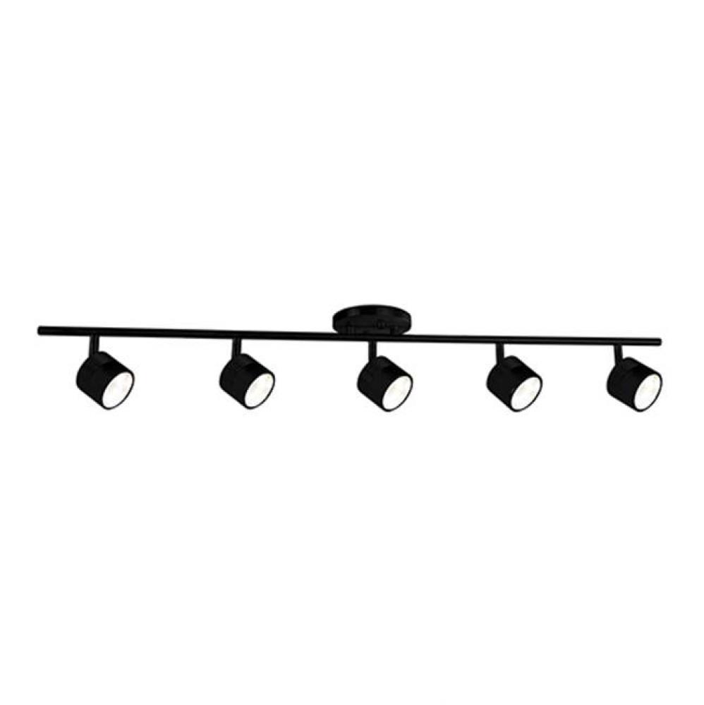 Modern Led Fixed Track Fixture With Five Die Cast Aluminum Heads And Frosted Glass Diffusers.