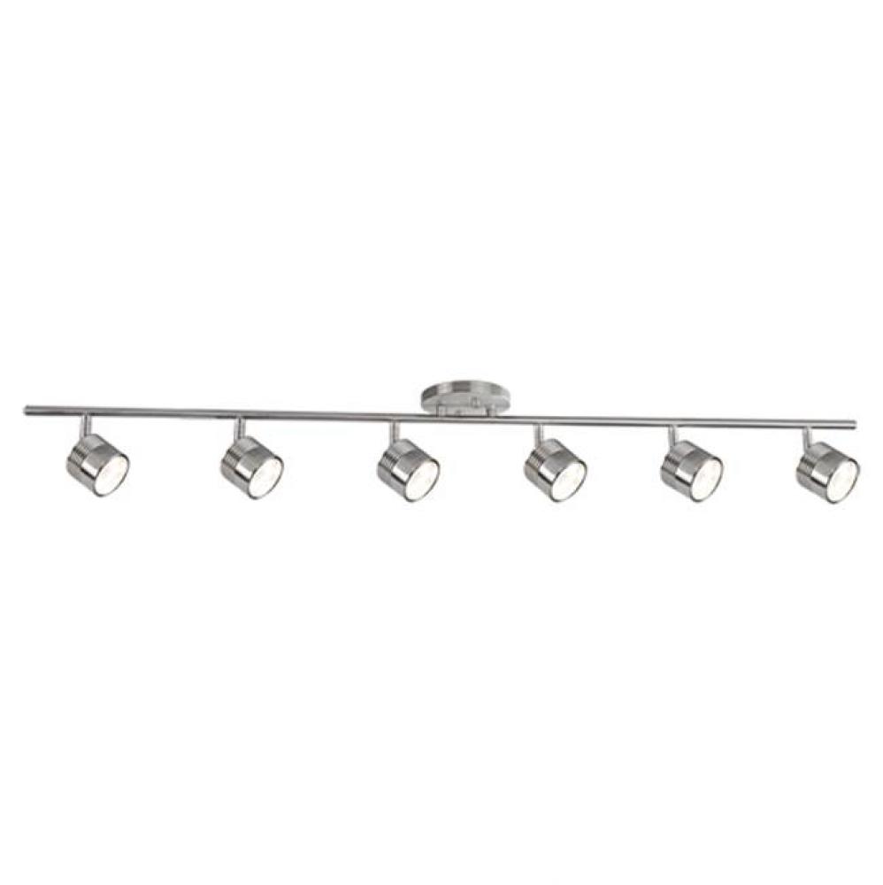 Modern Led Fixed Track Fixture With Five Die Cast Aluminum Heads And Frosted Glass Diffusers.