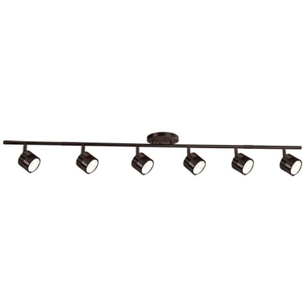 Modern Led Fixed Track Fixture With Five Die Cast Aluminum Heads And Frosted Glass Diffusers.