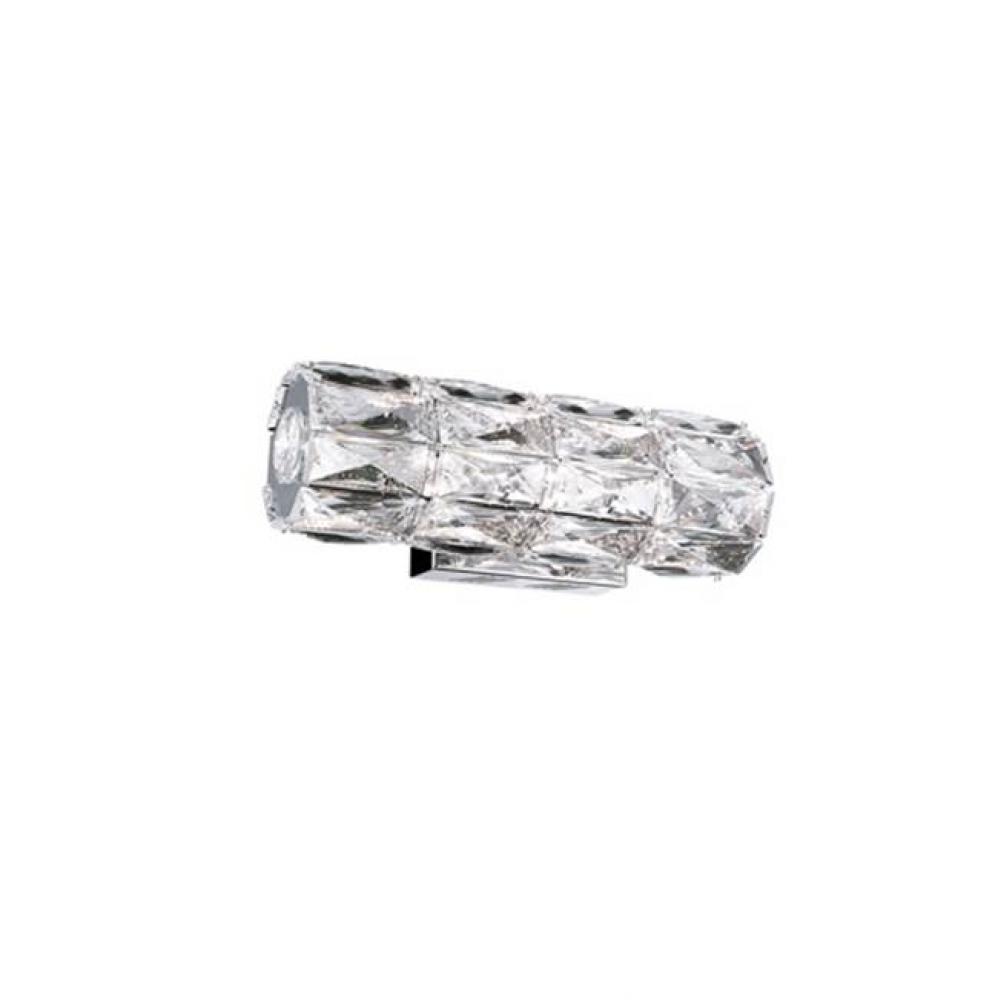 Cylinder Shaped Led Wall Sconce, With Exquisite Diamond Cut Clear Crystals Which Reflects The