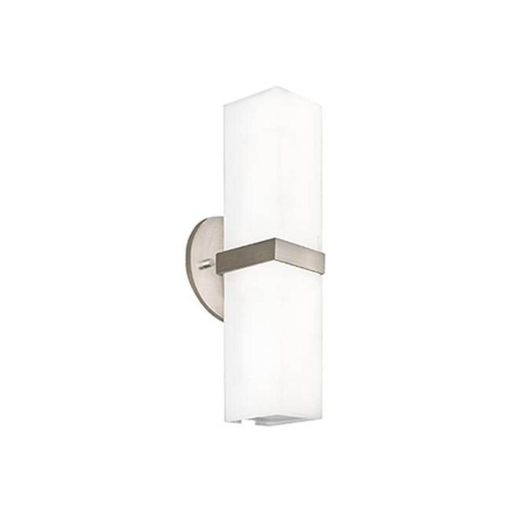 A Rectangular Tube Of White Opal Glass Is Attached To The Wall With A Delicate, Square Metal